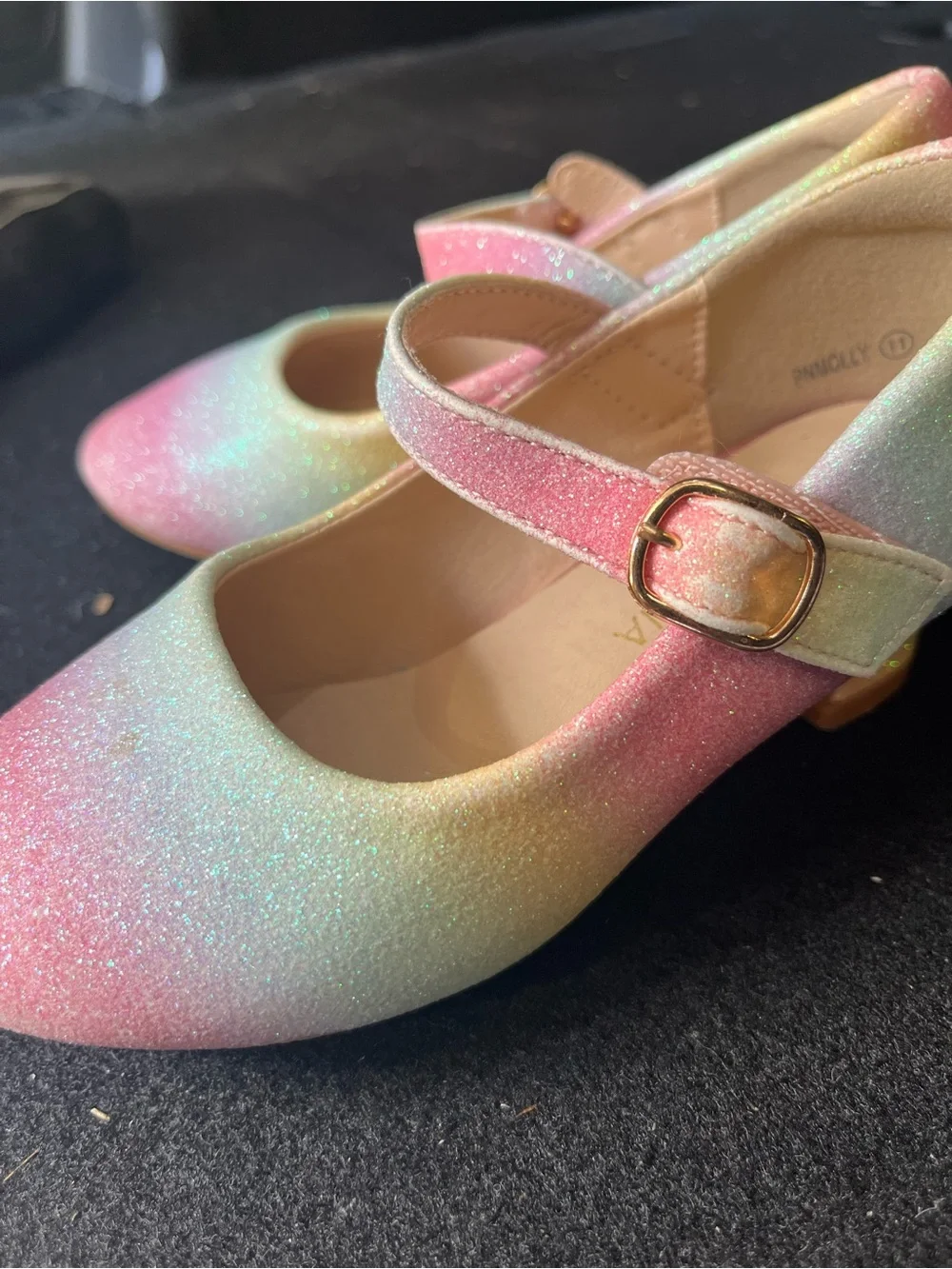 Pandanini Kids Glitter Rainbow Mary Jane Shoes - Pink/Blue/Green